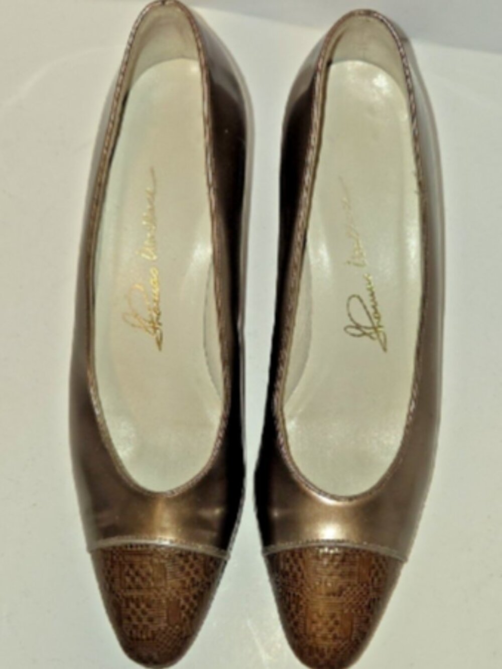 Thomas Wallace Brown Leather Heels Size 8 Textured Toe Block Heel Classic